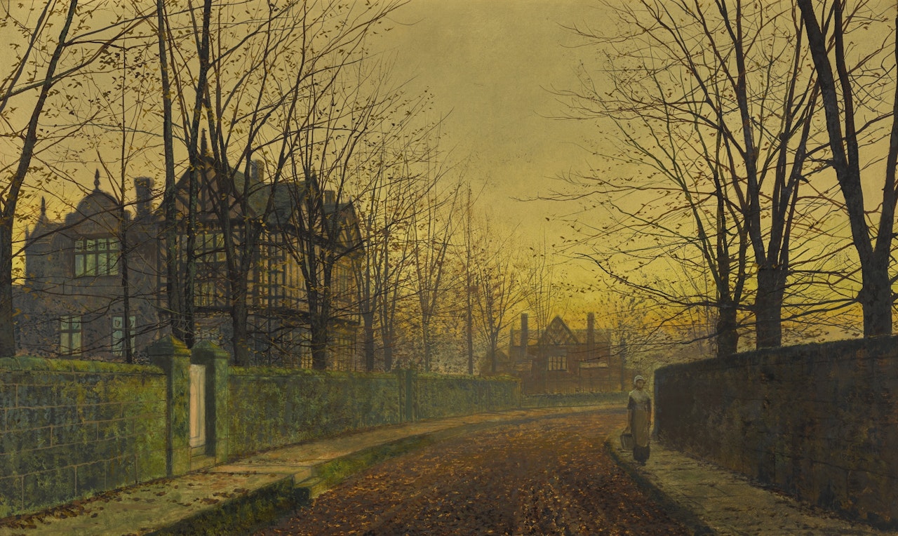 AN AUTUMNAL SCENE AT DUSK NEAR LEEDS by John Atkinson Grimshaw