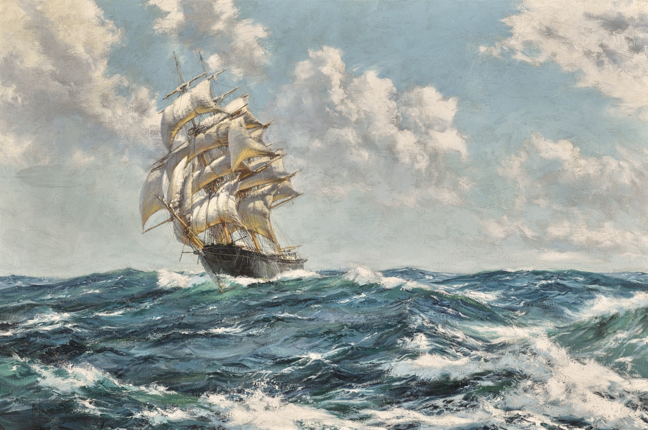GLEAMING FOAM, CHARIOT OF FAME by Montague Dawson