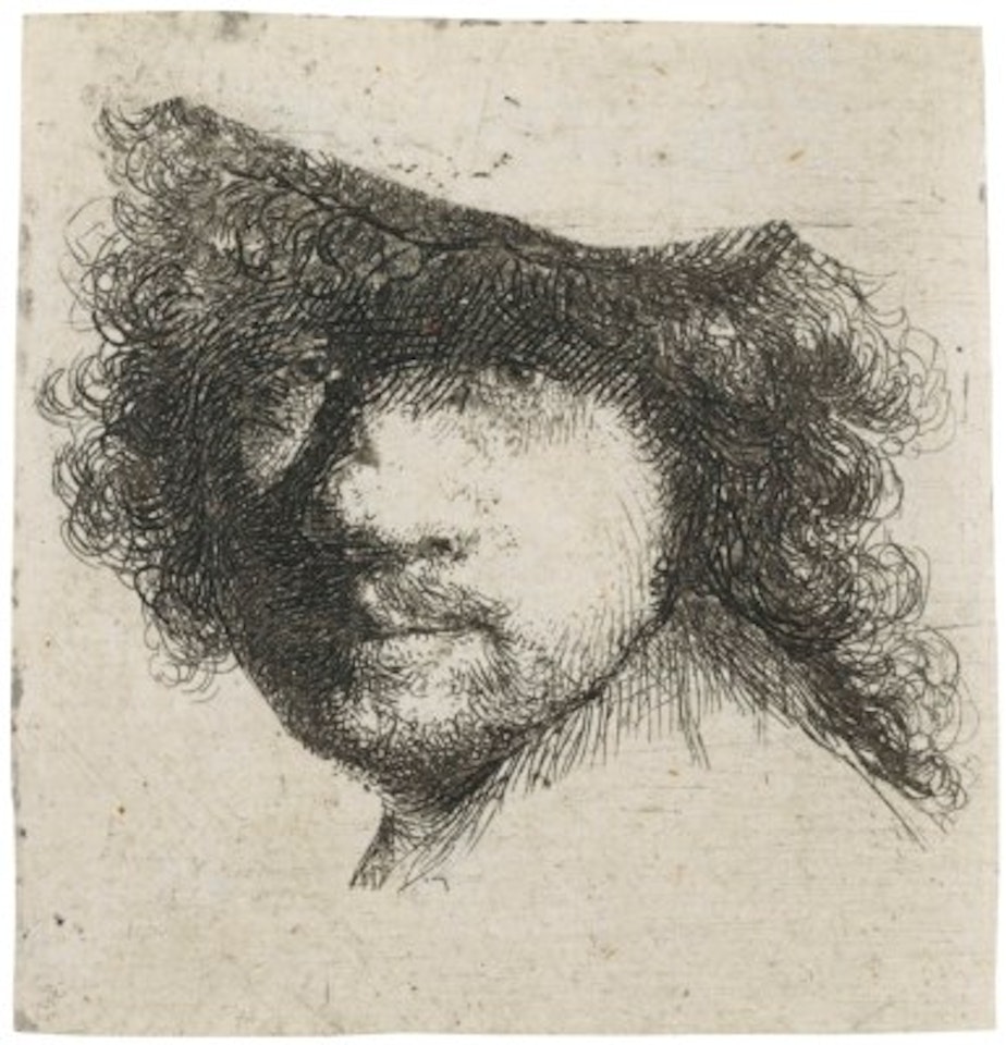 Sheet of Studies: Head of the Artist (fragment) by Attributed to Rembrandt Harmensz van Rijn