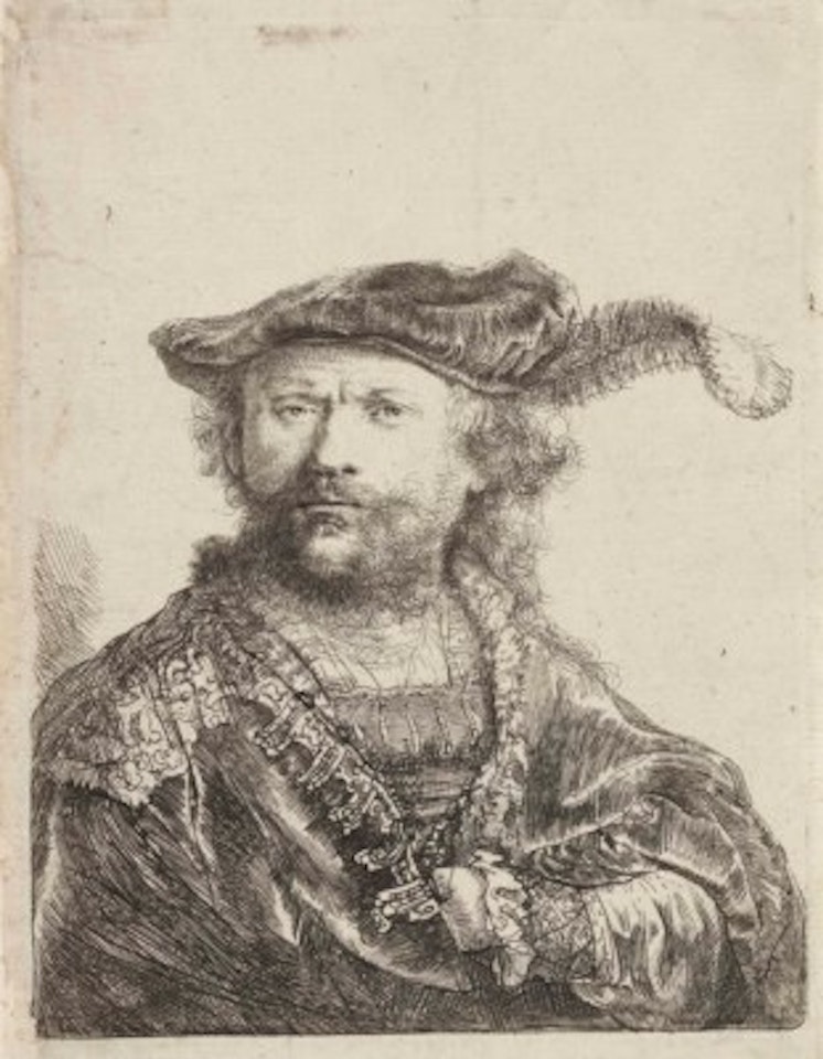 Self-Portrait in a velvet Cap with Plume by Attributed to Rembrandt Harmensz van Rijn