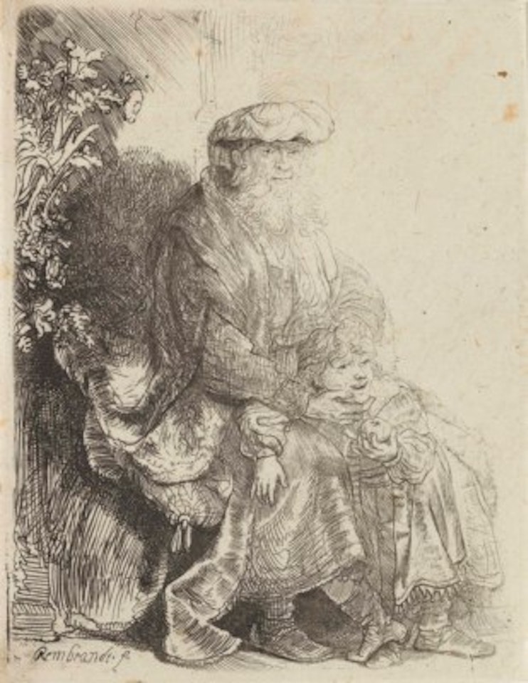 Abraham caressing Benjamin by Attributed to Rembrandt Harmensz van Rijn