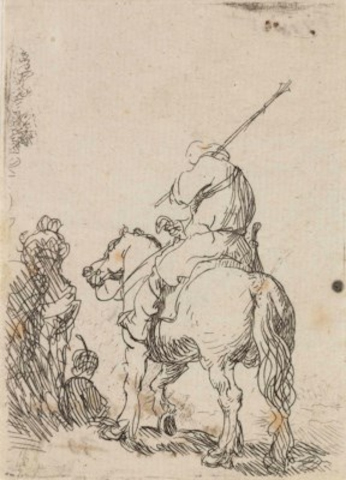 Turbaned Soldier on Horseback by Attributed to Rembrandt Harmensz van Rijn