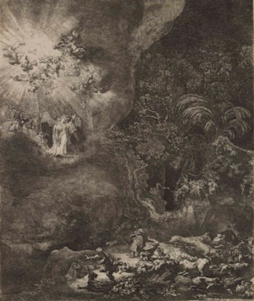 The Angel appearing to the Shepherds by Attributed to Rembrandt Harmensz van Rijn