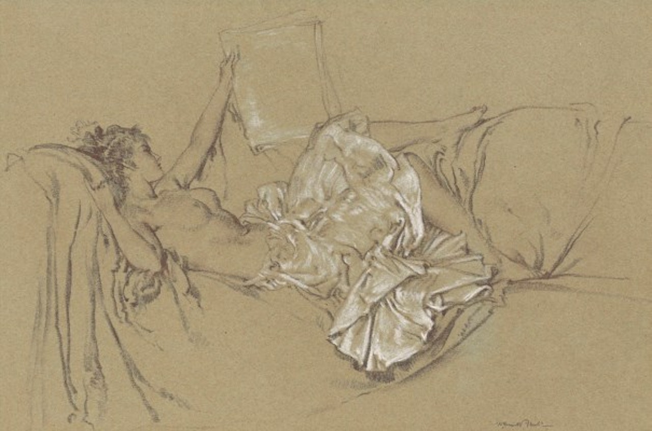The model with a newspaper by William Russell Flint