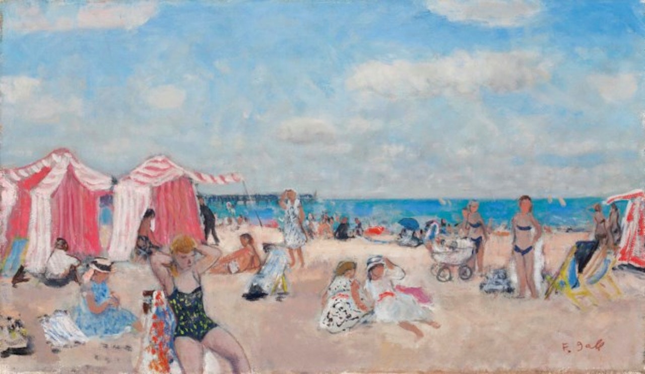 Jeune femme coiffant ses cheveux roux, Plage de Trouville by François Gall