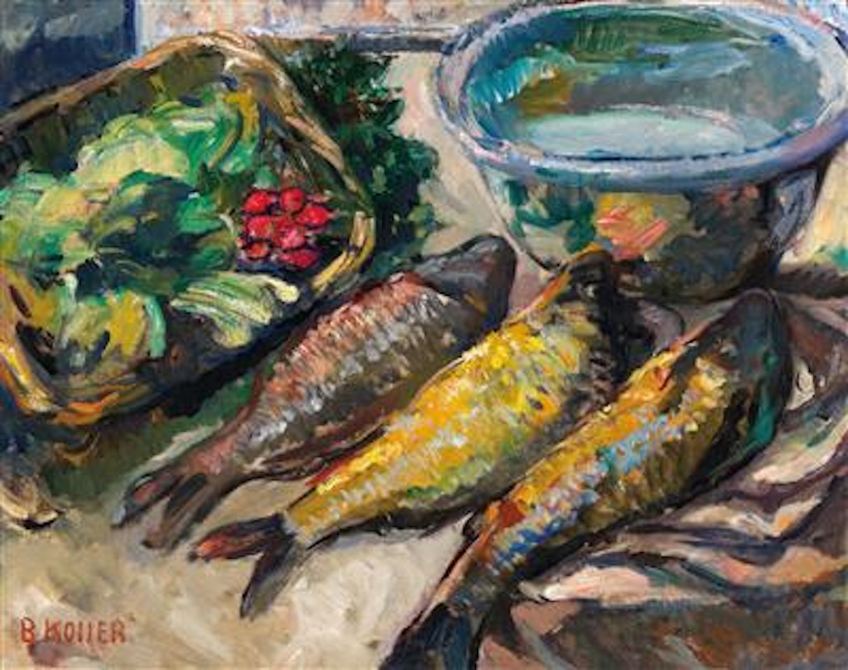 Still life with three fish by Broncia Koller-Pinell