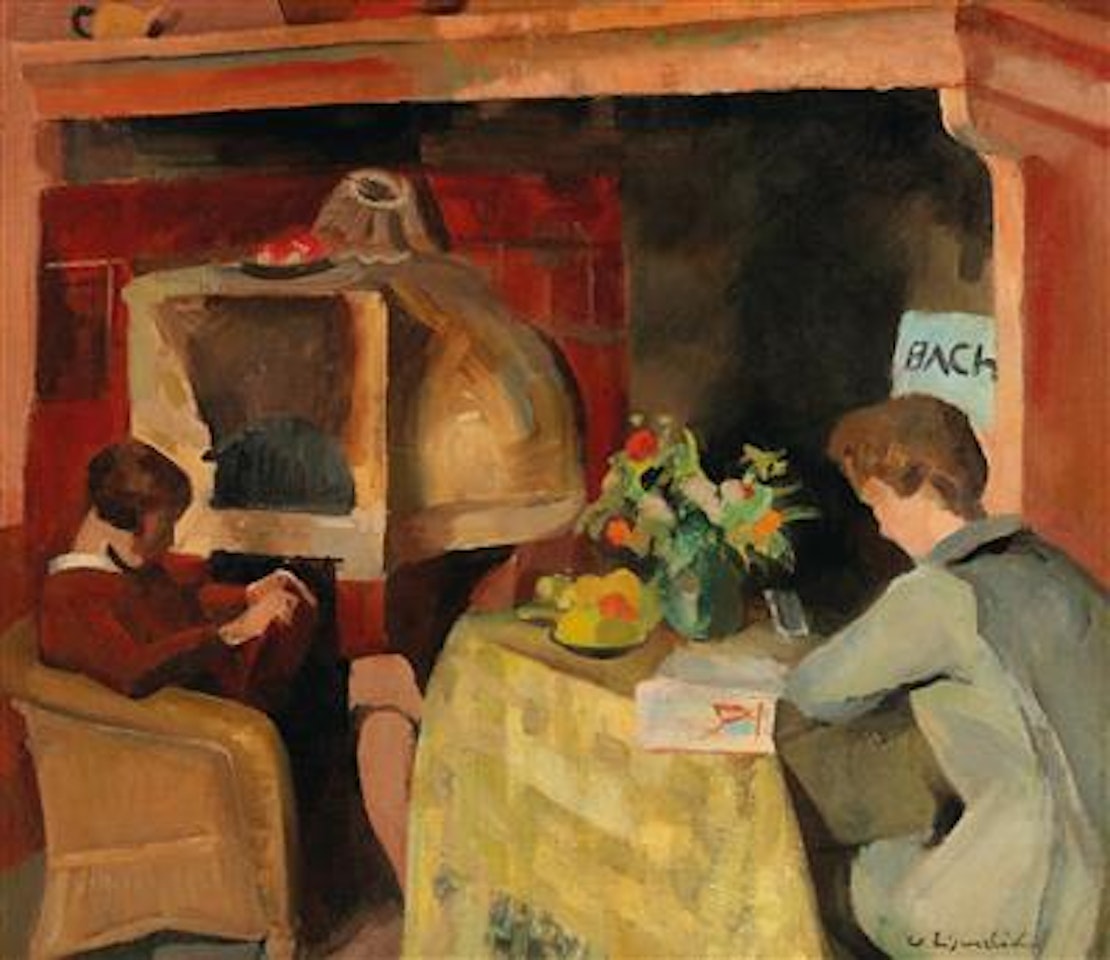 “Conversation auprès de l’âtre” (Evelyne and David, the artist’s children, by the fireplace) by Willy Eisenschitz