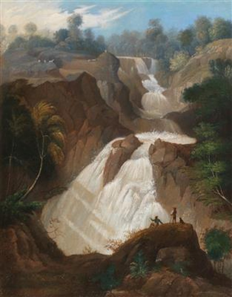 Italian mountain landscape with the Cascata delle Marmore in Terni by German School