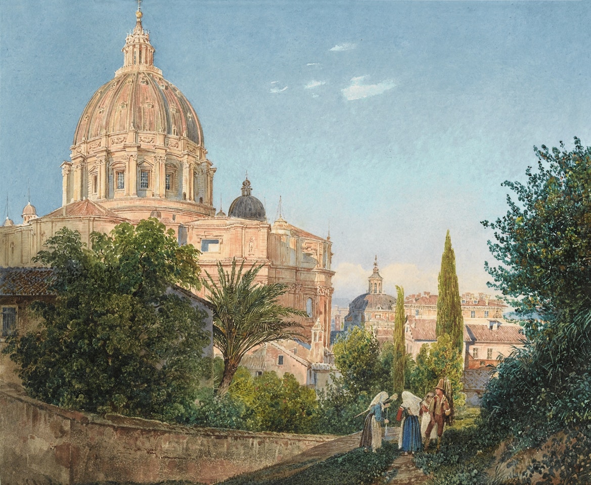 ST PETER'S FROM THE VATICAN GARDEN by Rudolf von Alt
