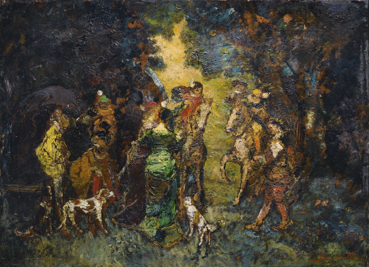 THE HUNTING MEETING by Adolphe Monticelli