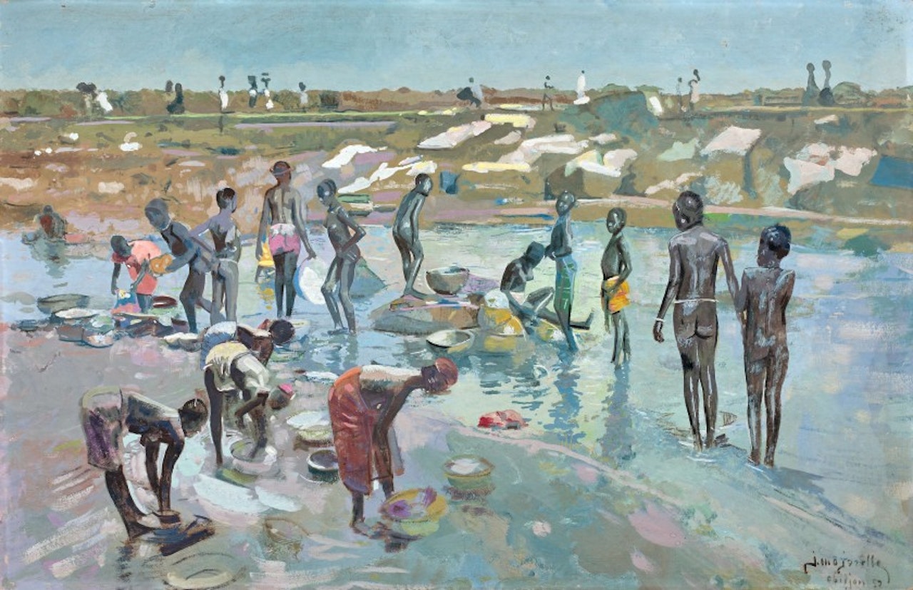 Women and children by the river, Abidjan by Jacques Majorelle