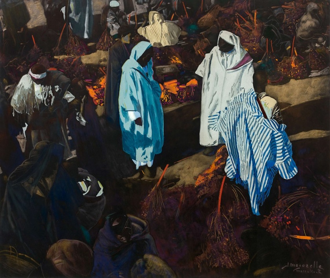 Date merchants in the souk, Marrakech by Jacques Majorelle