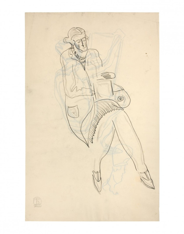Woman sitting in the coat by Sanyu