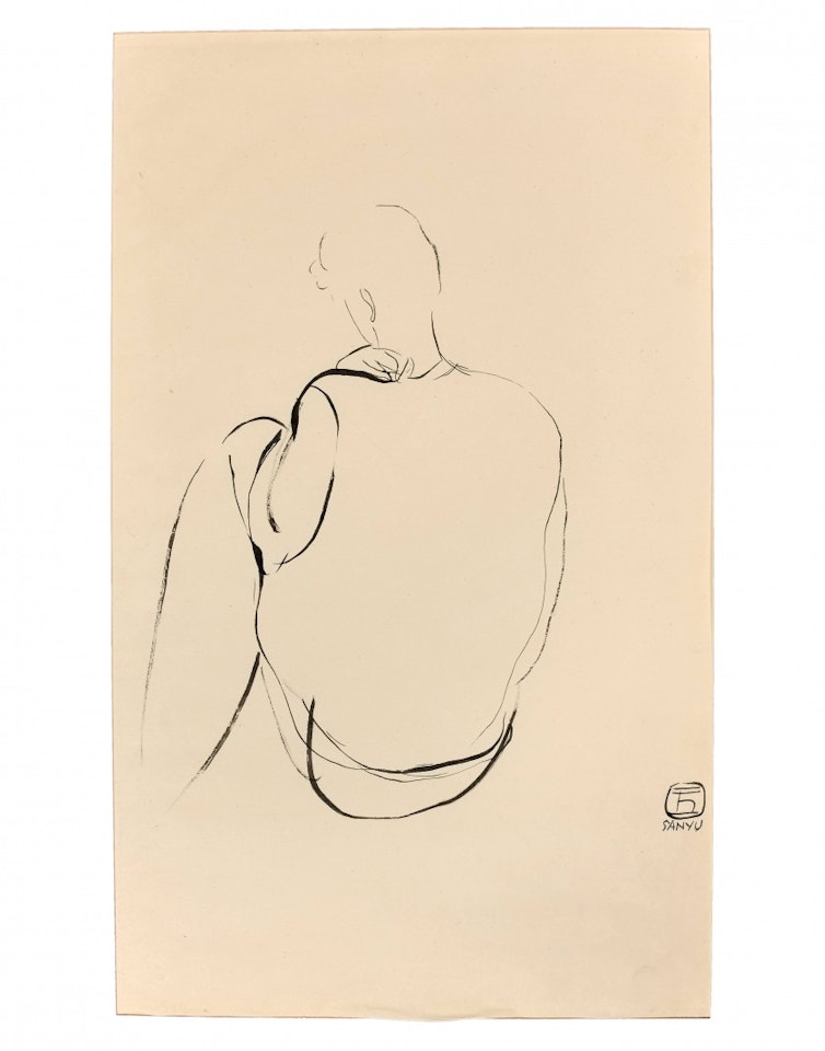 Character sitting from behind by Sanyu