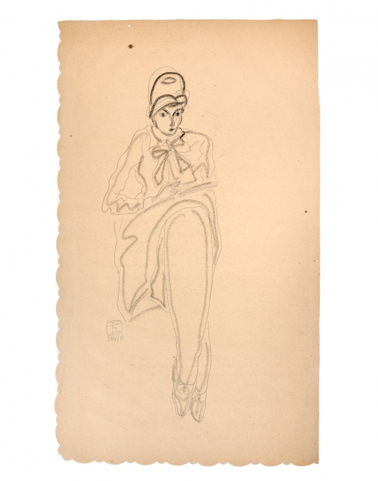 Woman sitting in a hat by Sanyu