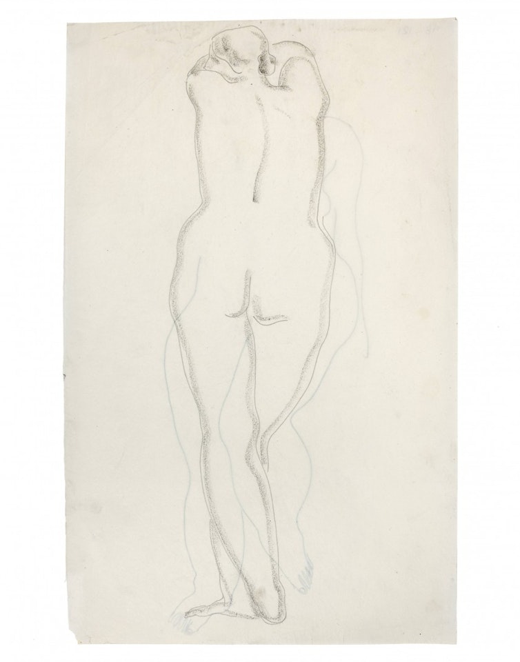 Nude back, arms raised by Sanyu