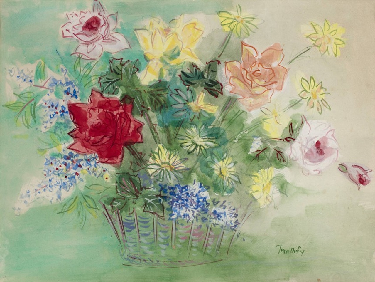 Bouquet of roses and daisies by Jean Dufy