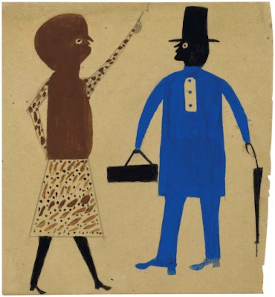 A Couple: Woman in a Spotted Dress and Man in Blue with Doctor's Bag by Bill Traylor