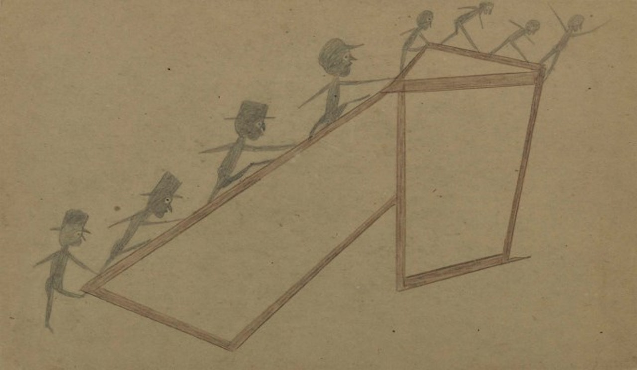 Eight Figures on a Ramp Construction by Bill Traylor