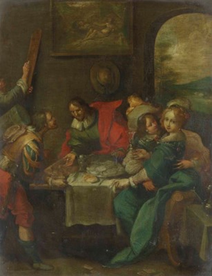 Figures drinking and merry-making inside an inn by Frans Francken II