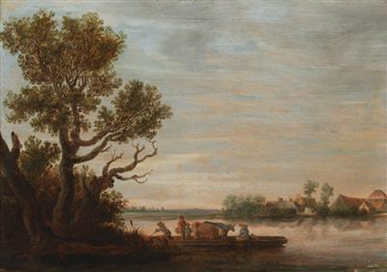 A river landscape with a ferry boat by Jan van Goyen