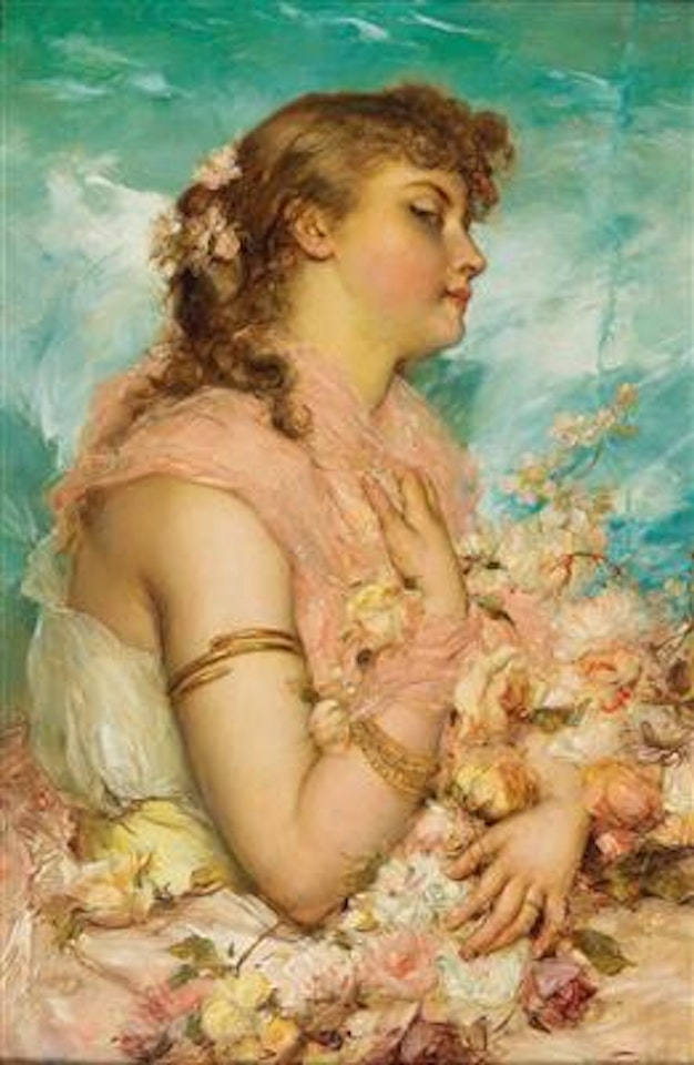 A young woman with roses by Hans Zatzka