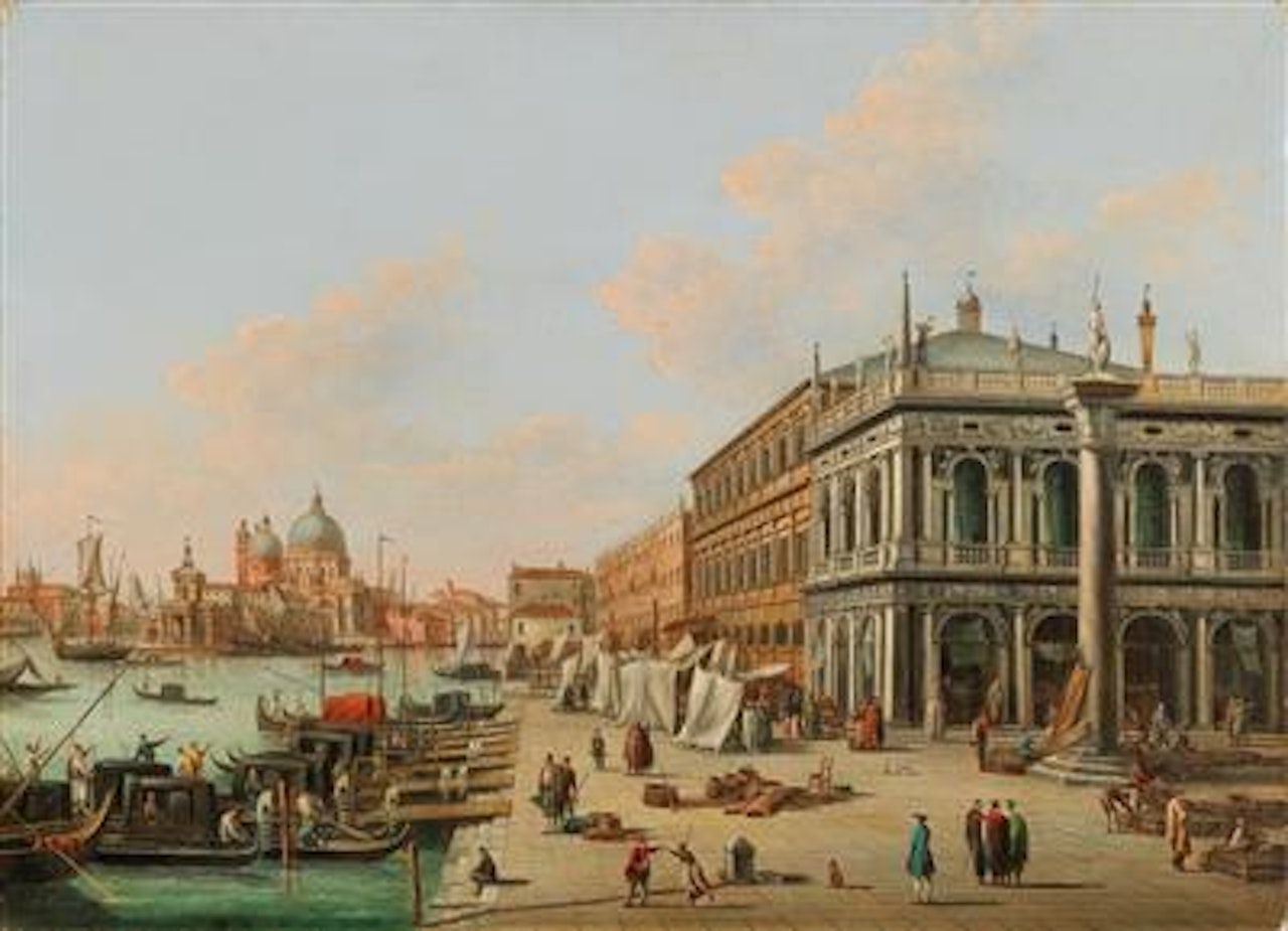The Molo by the Biblioteca Marciana facing the entrance of the Canal Grande, Venice by Giuseppe Bernardino Bison