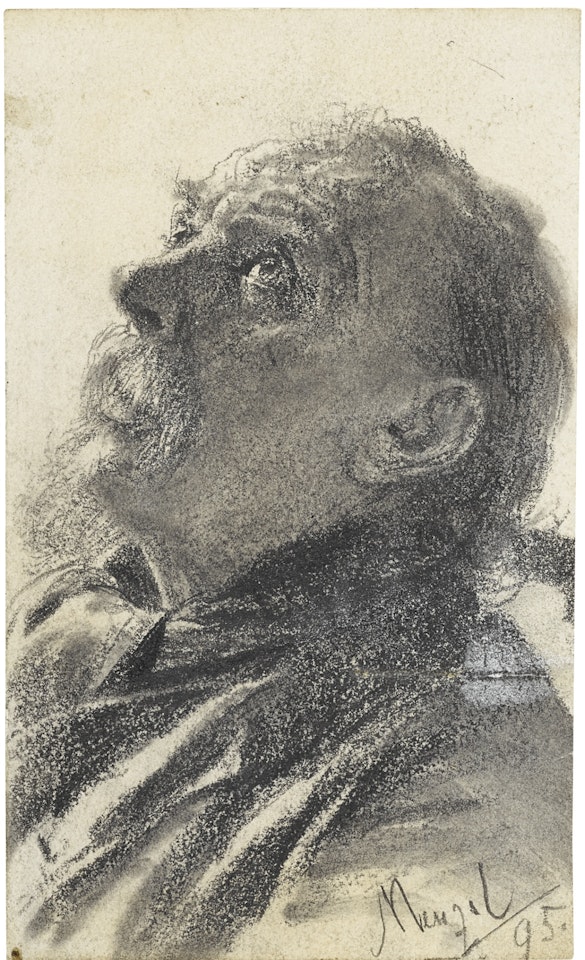 HEAD OF AN OLD MAN, HIS EYES RAISED by Adolph Menzel