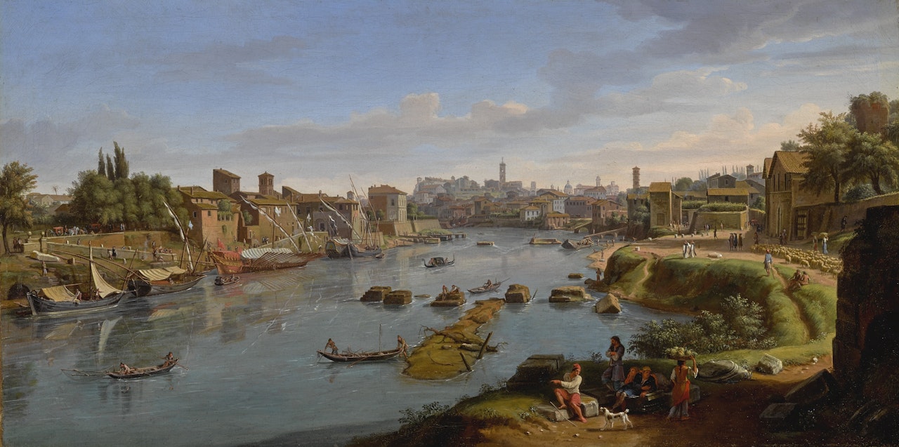 ROME, A VIEW OF THE PORT OF RIPA GRANDE by Gaspar van Wittel