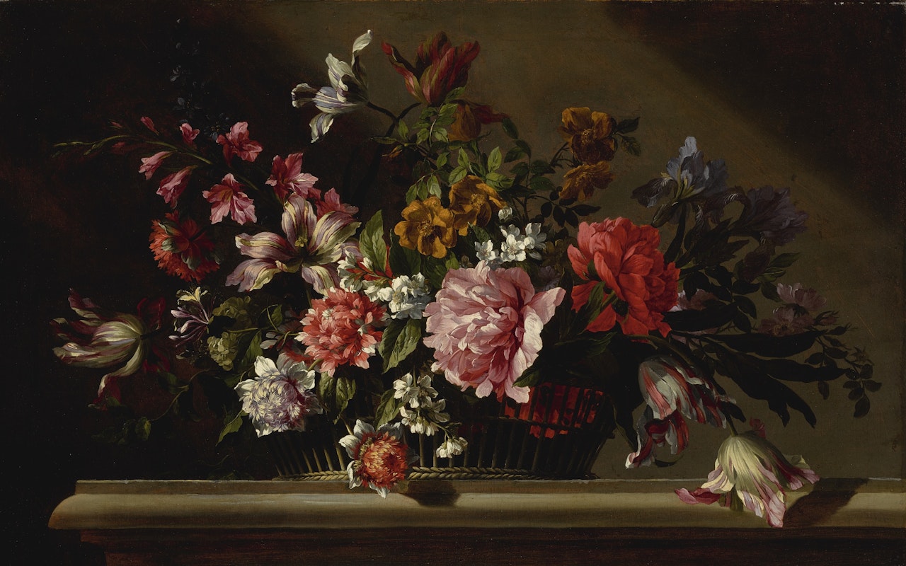 STILL LIFE OF FLOWERS IN A BASKET by Jean Baptiste Monnoyer