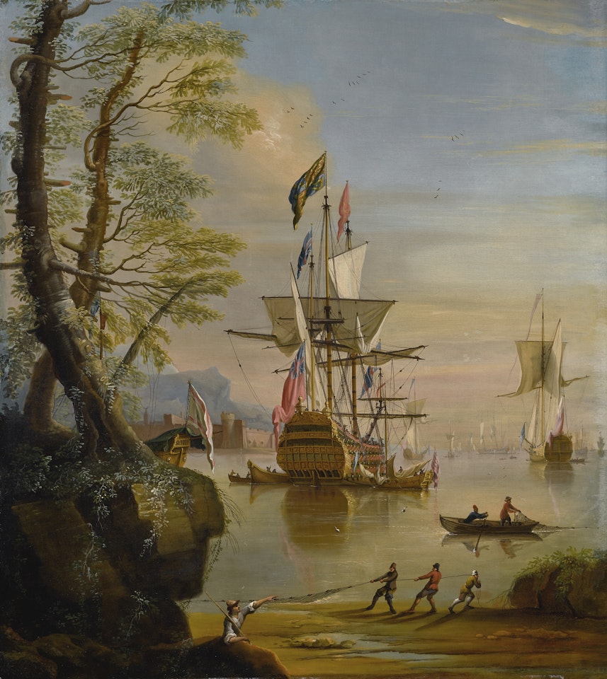 SHIPS IN A CALM NEAR A FORT by Peter Monamy