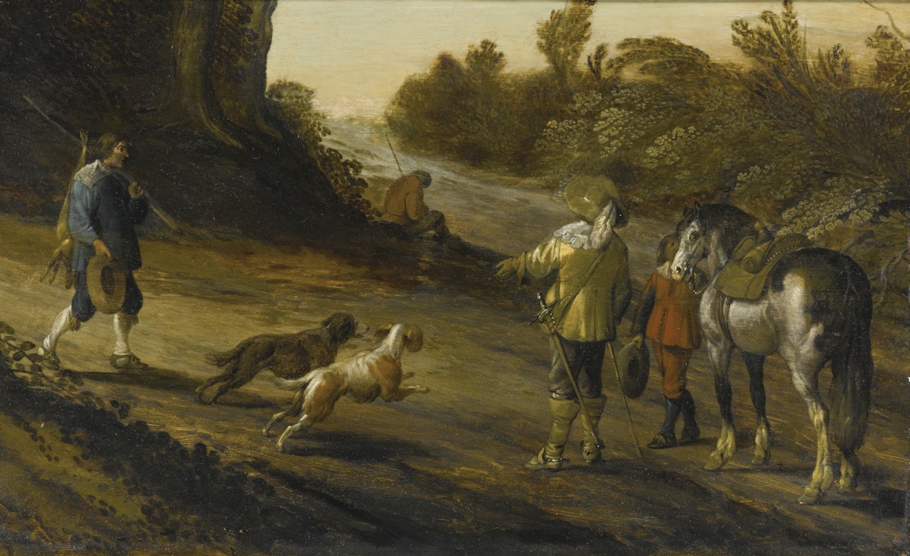 HUNTERS AND ANIMALS IN A LANDSCAPE by Dutch School