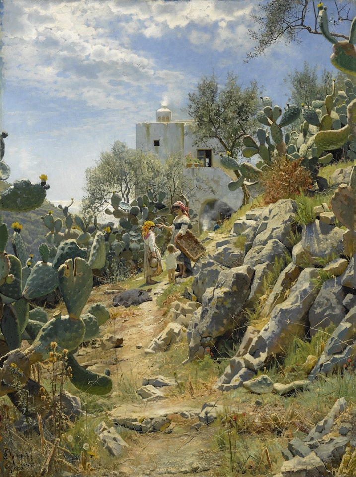 AT NOON ON A CACTUS PLANTATION IN CAPRI by Peder Mork Monsted