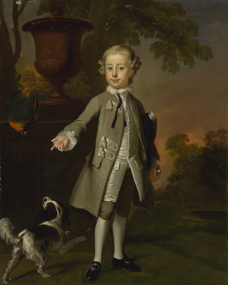 PORTRAIT OF ARTHUR CHICHESTER (1739-1799), 1ST MARQUESS OF DONEGALL, FULL LENGTH, STANDING IN A LANDSCAPE WHILE SIX YEARS OLD by Thomas Hudson