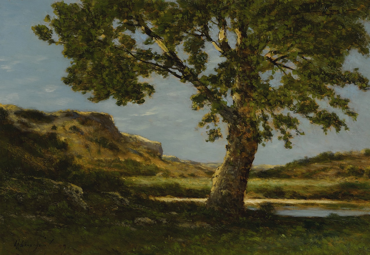 THE OLD OAK TREE, RIVER LOIRE by Henri Harpignies