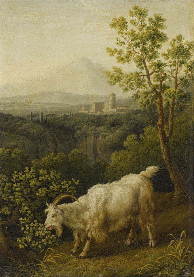A MALE GOAT IN AN  ITALIANATE LANDSCAPE by Jacob Philipp Hackert