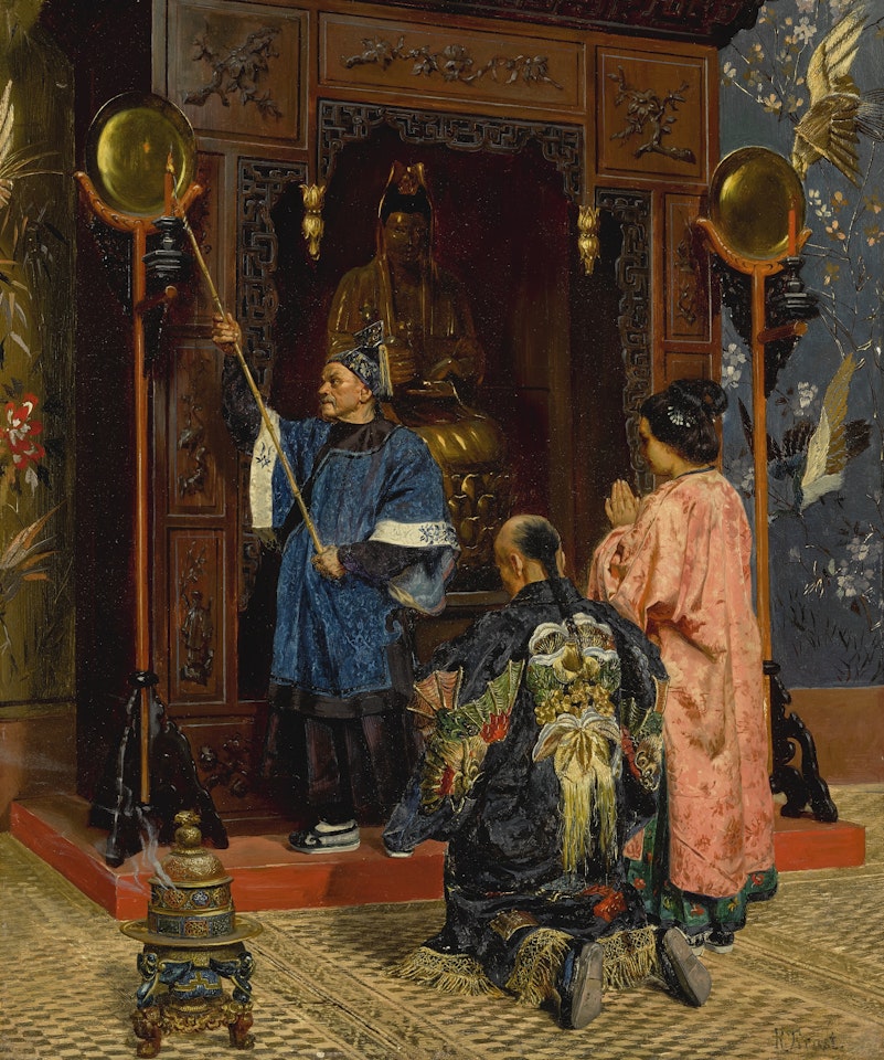 WORSHIPPERS AT A BUDDHIST SHRINE  by Rudolf Ernst