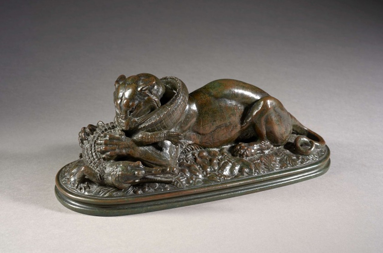Tiger devouring a gharial (second reduction) by Antoine-Louis Barye