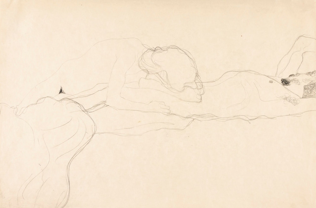LIEBESPAAR NACH RECHTS LIEGEND (LOVERS LYING TOWARDS THE RIGHT) by Gustav Klimt