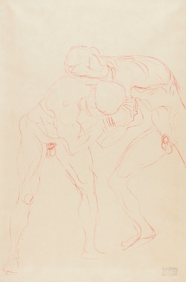 ZWEI RINGENDE MÄNNERAKTE (TWO WRESTLING MALE NUDES) by Gustav Klimt