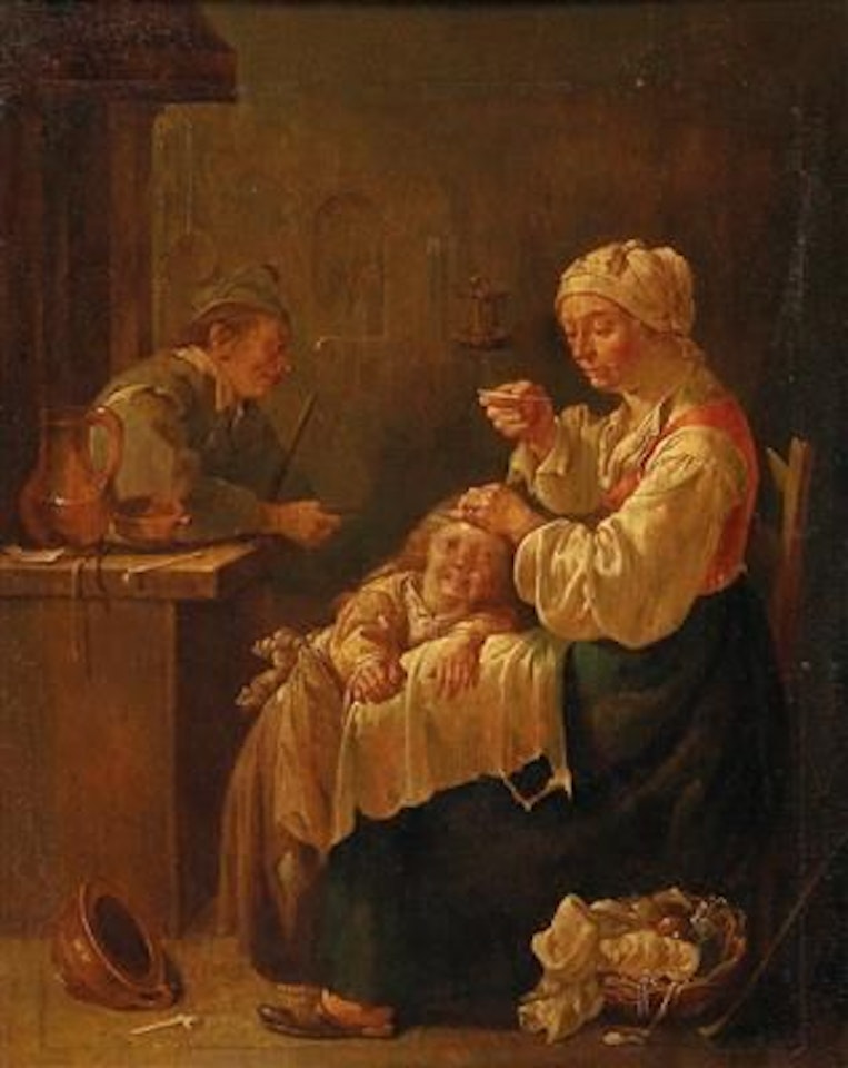 A Mother and Child in an interior by Jacob Duck