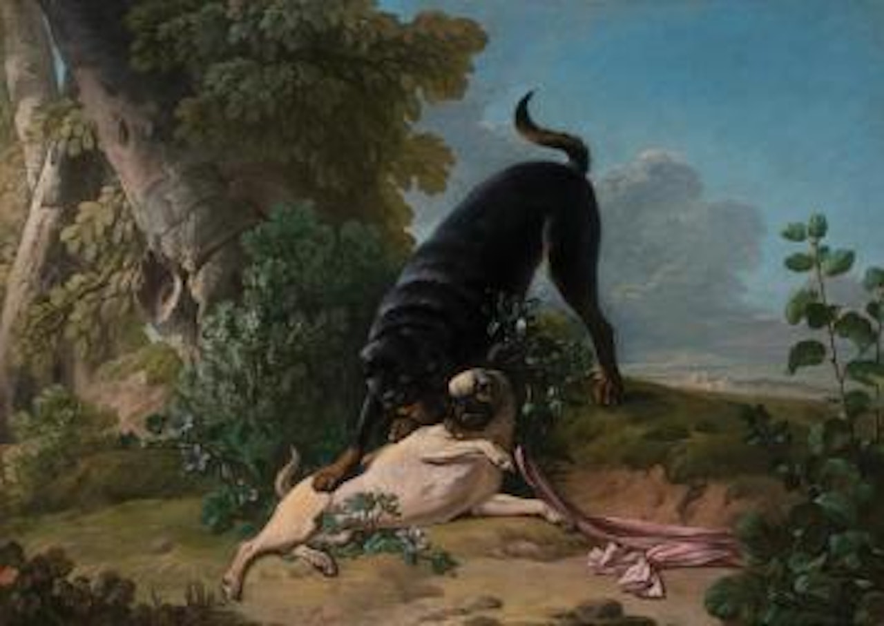 Two Pugs at Play ,
1756 by Jean Jacques Bachelier