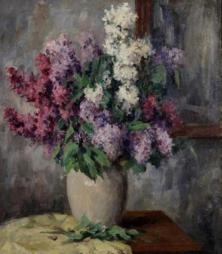 Still life with lilacs , by Georgij Aleksandrovic Lapschin