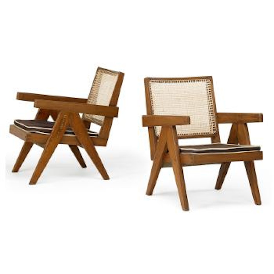 Pair of V-leg lounge chairs from the Chandigarh administrative buildings , by Pierre Jeanneret