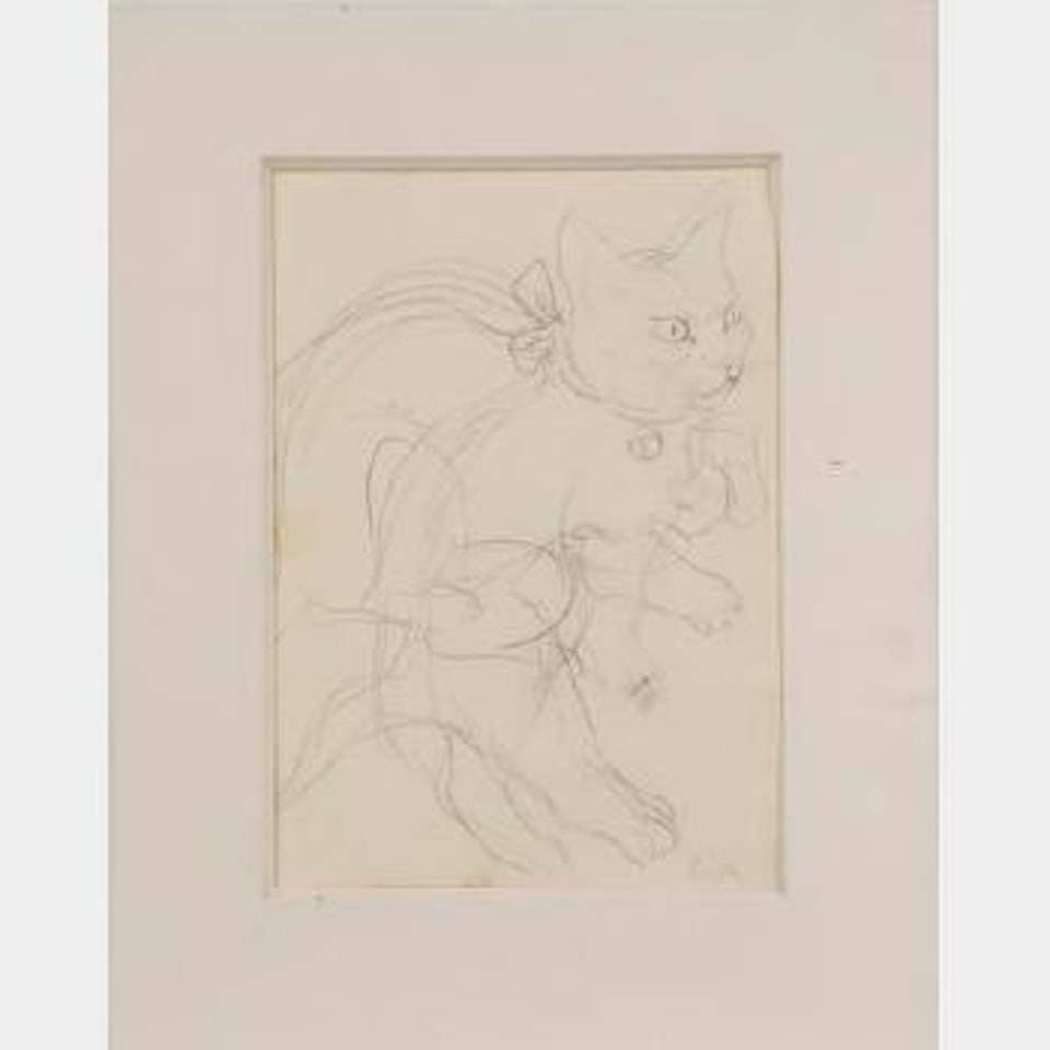 Study of a cat with bell on ribbon collar , by Leonard Tsuguharu Foujita