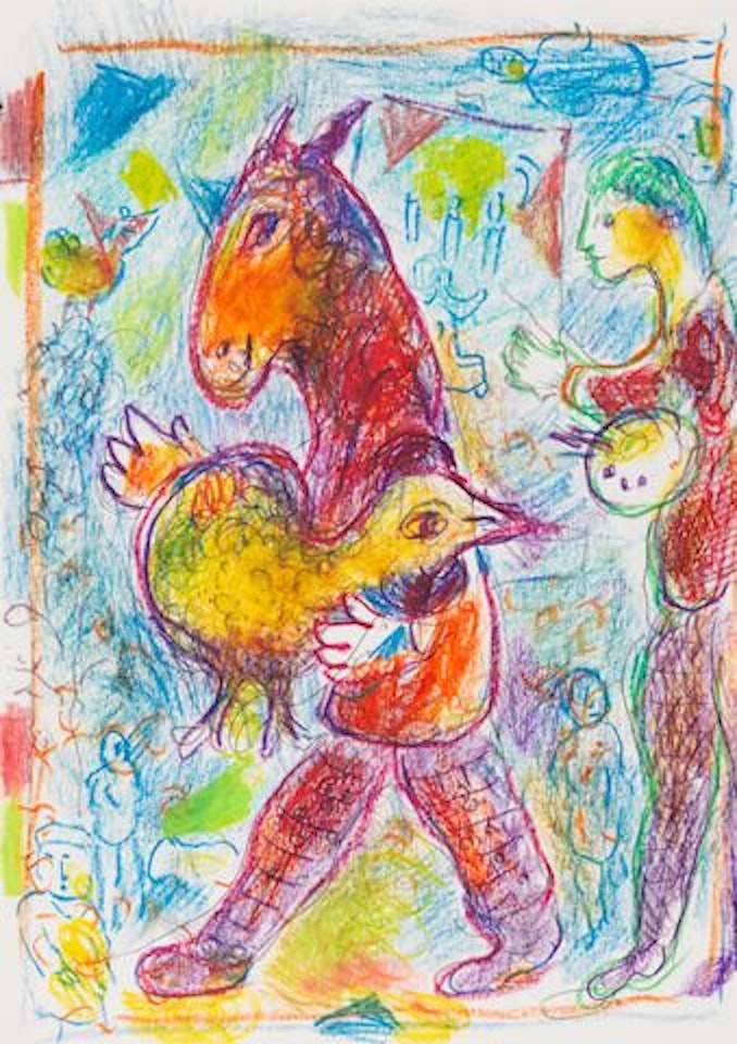 Homme cheval avec coq jaune by Marc Chagall