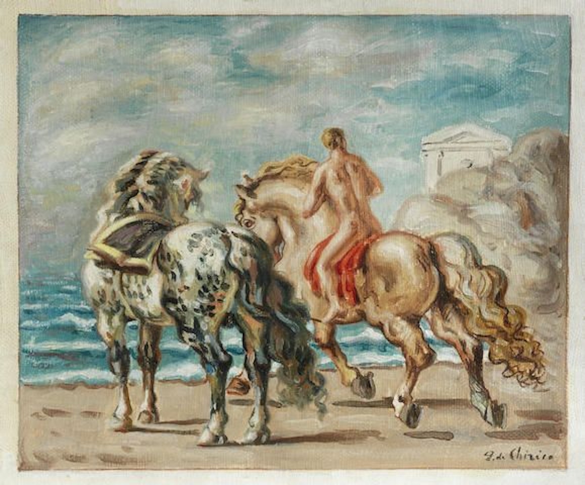 Cavalli e cavaliere in riva al mare by Giorgio de Chirico