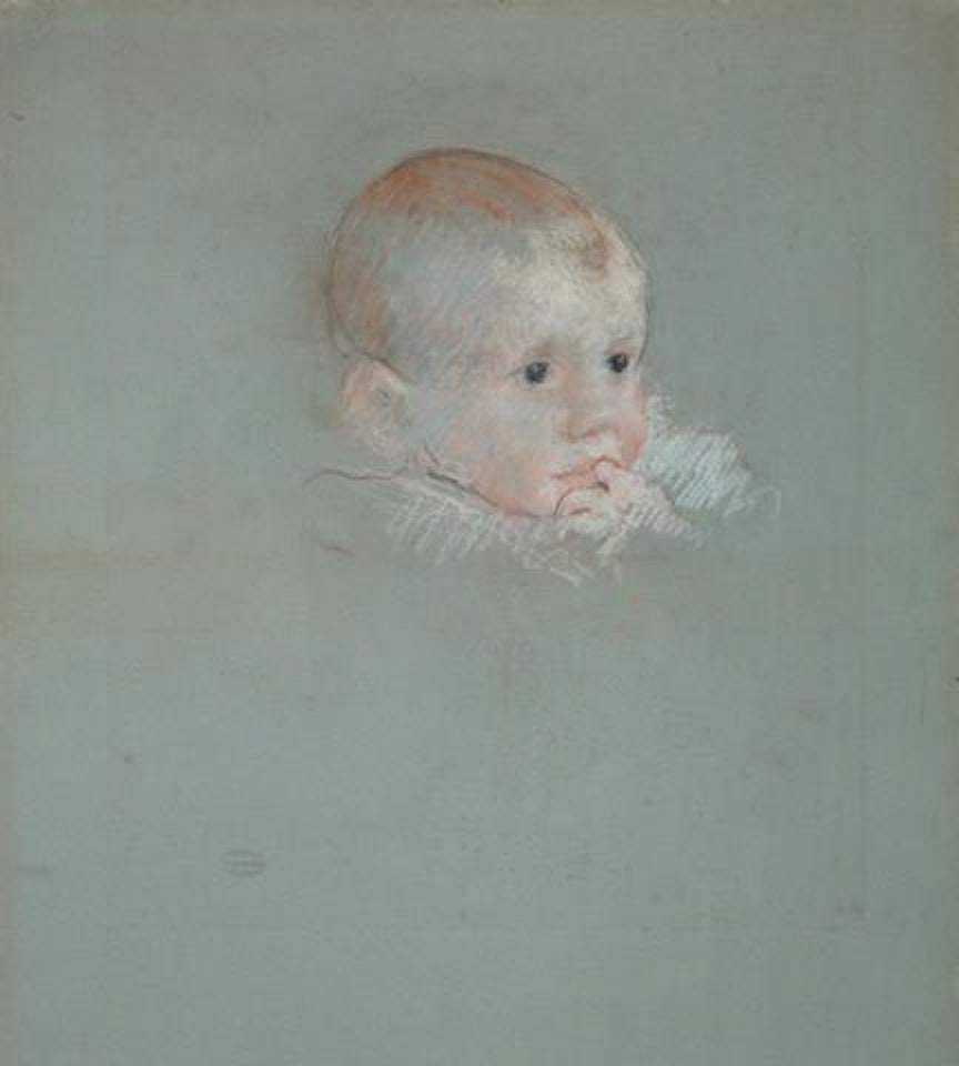 Head of a baby with his finger in his mouth (Portrait of George Fiske Hammond) by Mary Cassatt