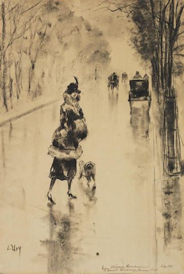 Dame mit Hund im Tiergarten, Berlin by Lesser Ury