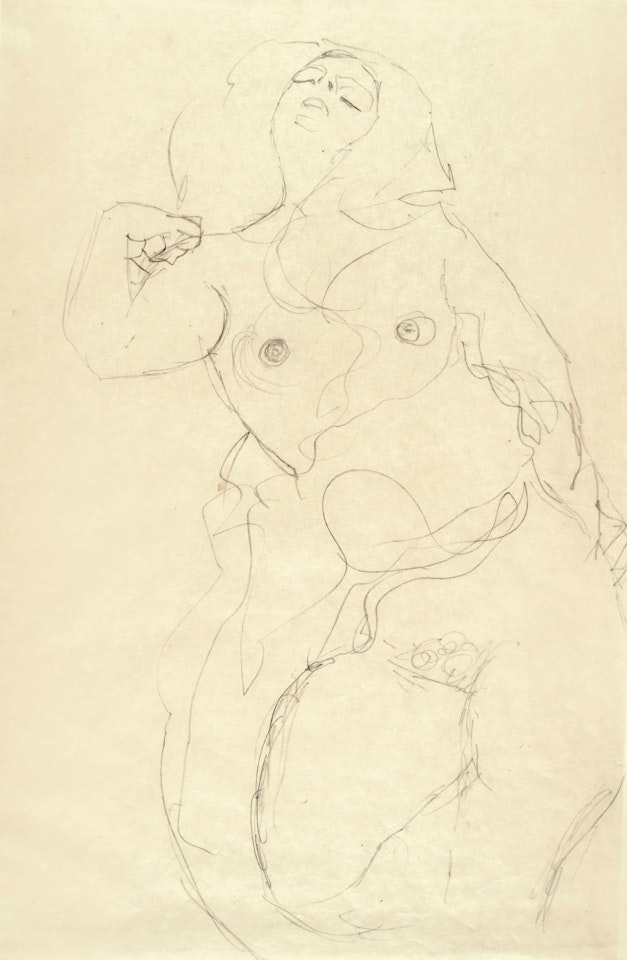 HALBAKT, DIE RECHTE HAND AUF DIE SCHULTER GELEGT (NUDE WITH RIGHT HAND ON SHOULDER) by Gustav Klimt